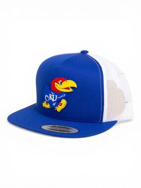 Kansas Jayhawks 3D Snapback Flat Bill Trucker Hat- Royal/ White